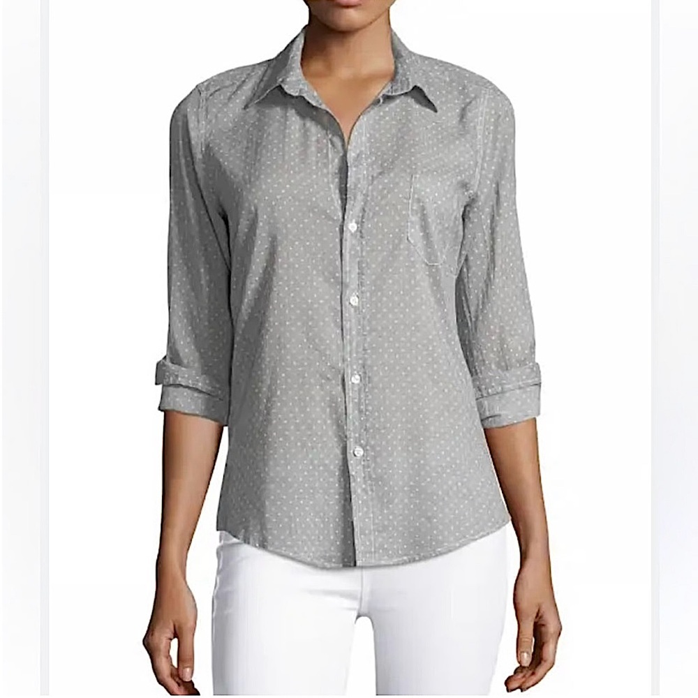 Frank &‎ Eileen Barry Long-Sleeve Button-Down Shirt Top Gray Polka Dots, Size S